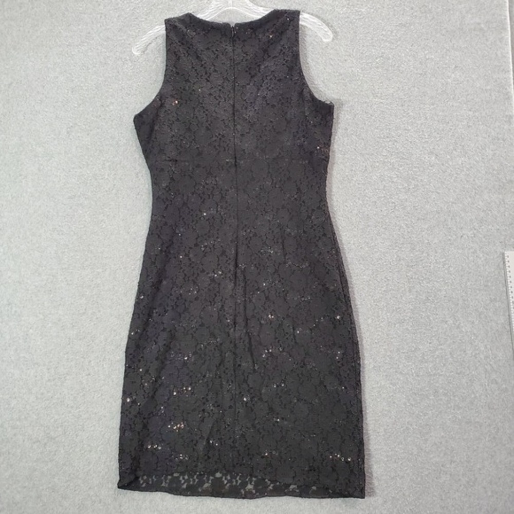 Roz & Ali Women Dress 6 Black Floral Crochet Lace Tank Bodycon Sequins